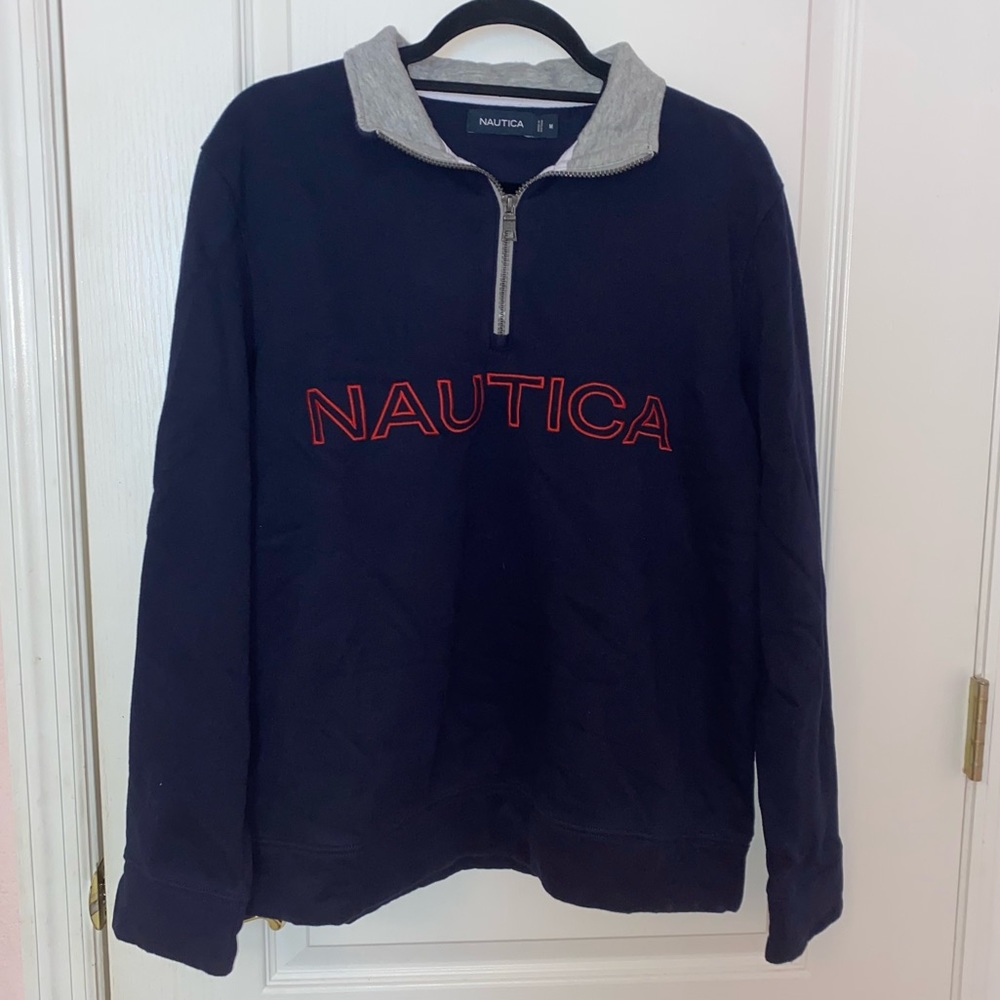 NWOT Nautica Navy Blue Classic Logo Quarter Zip Sweater